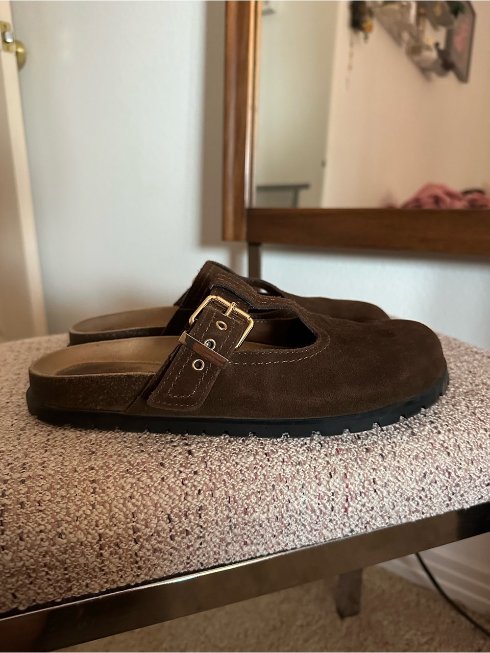 Steve Madden Brown Suede Slip-On Mule with Buckle
